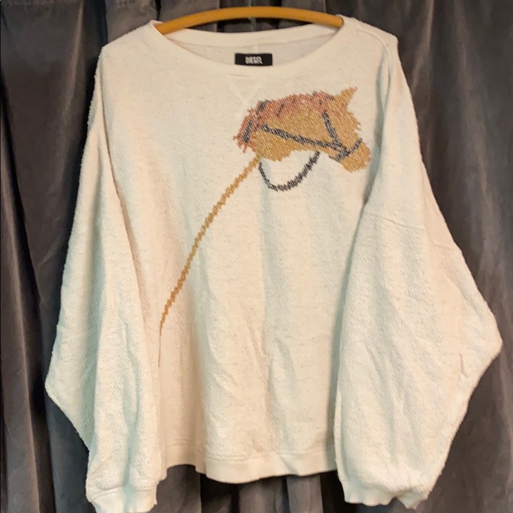 DIESEL Oversized Cream Stick Horse Sweater L